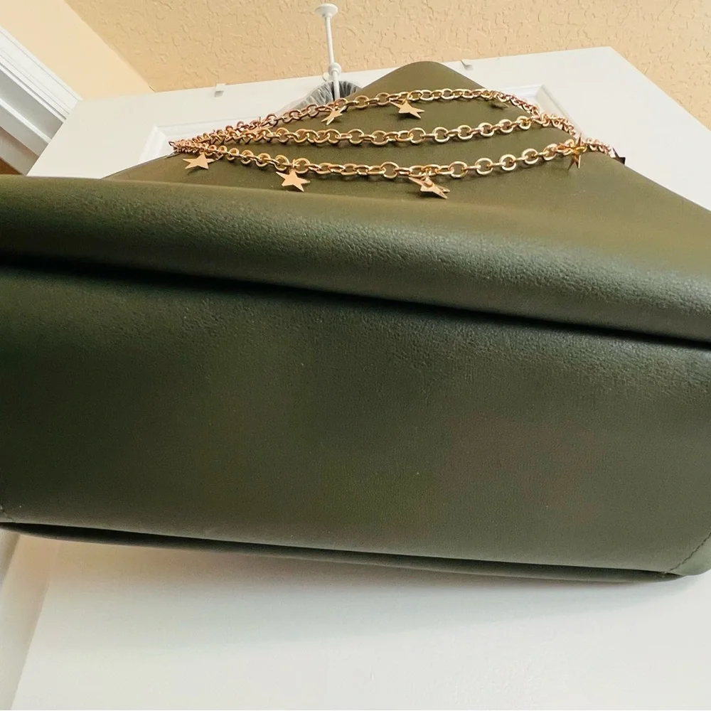 Neiman Marcus Olive Shoulder Bag with Gold Chain Accents. NWOT - Picture 3 of 9